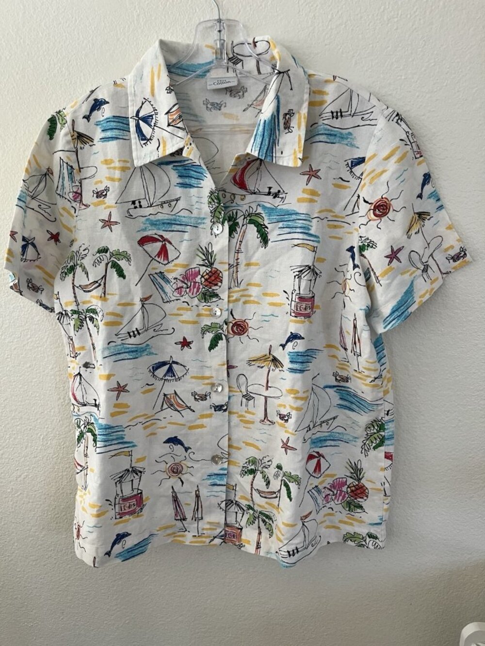 Vintage Hot Cotton by Marc Ware Shirt Large Beach Print Resort Tropical